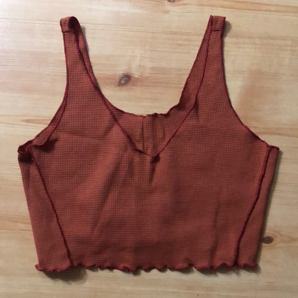 Orange Cropped waffle texture tank